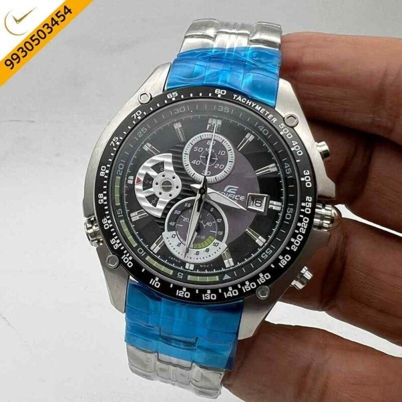 Edifice Silver Black Dial Chronograph Swiss Watch