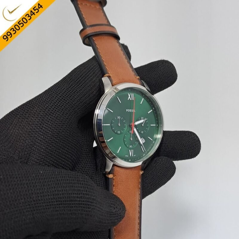 Fossil Neutra Chronograph Silver Green Dial Brown Leather Strap Swiss Watch - Image 3