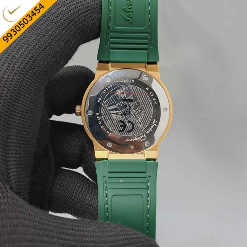 Ferragamo F-80 Classic Gold Green Dial Green Leather Swiss Watch - Image 4