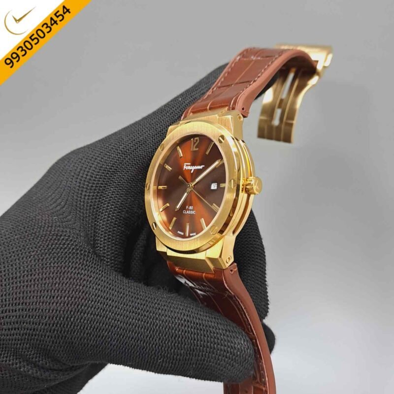 Ferragamo F-80 Classic Rose Gold Brown Dial Brown Leather Swiss Watch - Image 2