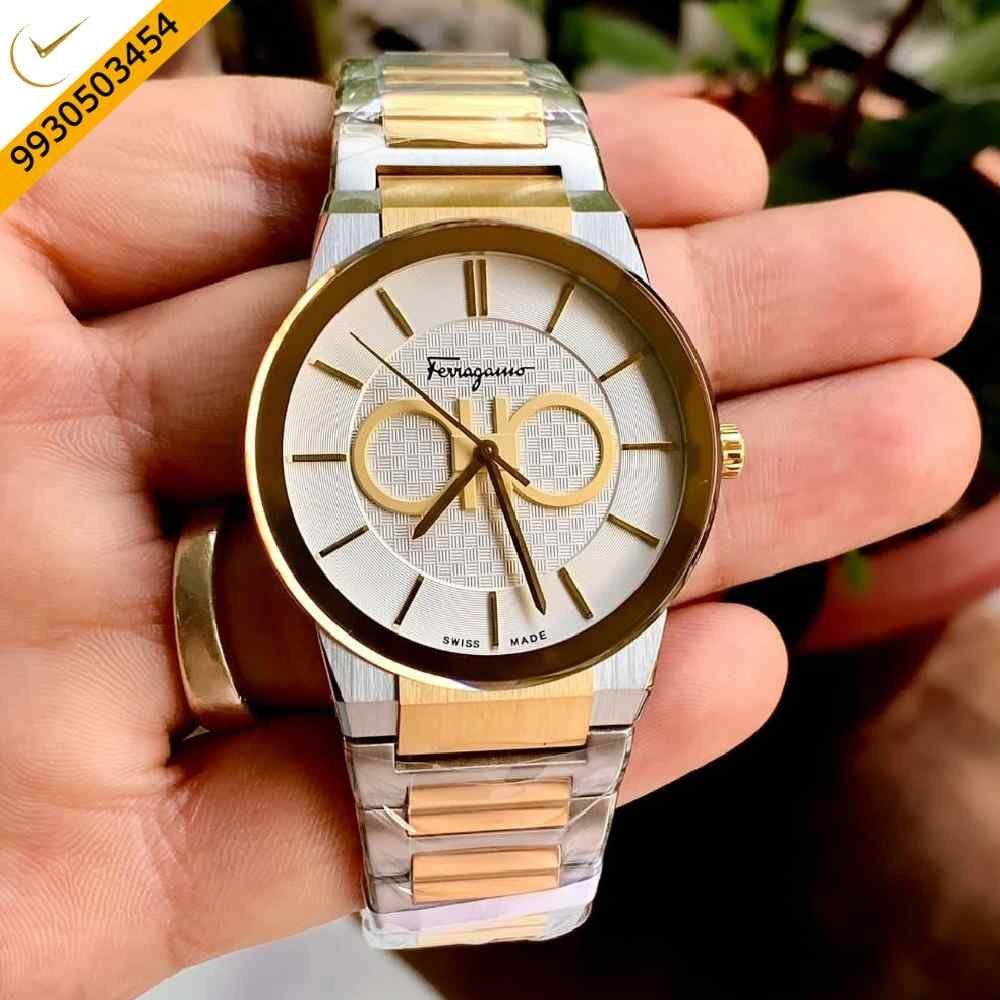 Ferragamo Sapphire Chronograph Dual tone White Dial Swiss Watch
