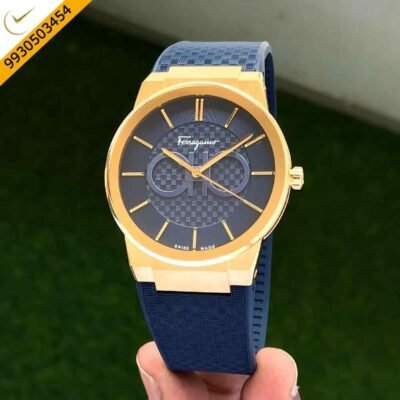 Ferragamo Sapphire Chronograph Blue Dial Blue Rubber Strap Swiss Watch