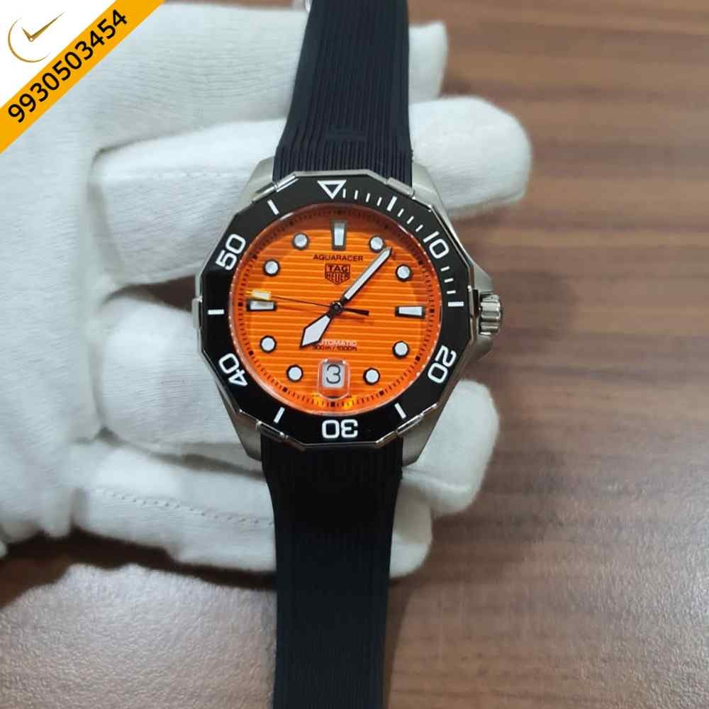 TAG Heuer Aquaracer Calibre 5 Professional 300 Diver Orange Dial Black Rubber Strap Swiss Automatic Watch