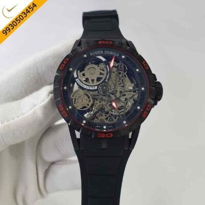 Roger Dubuis Oblvlo Cyber Skeleton Edition Black Dial Black Rubber Strap Swiss Automatic Watch