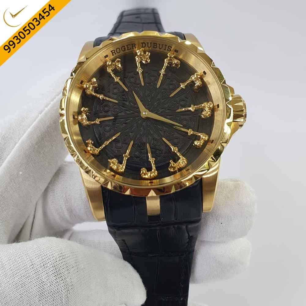 Roger Dubuis Excalibur Knights Of The Round Gold Black Dial Swiss Automatic Watch