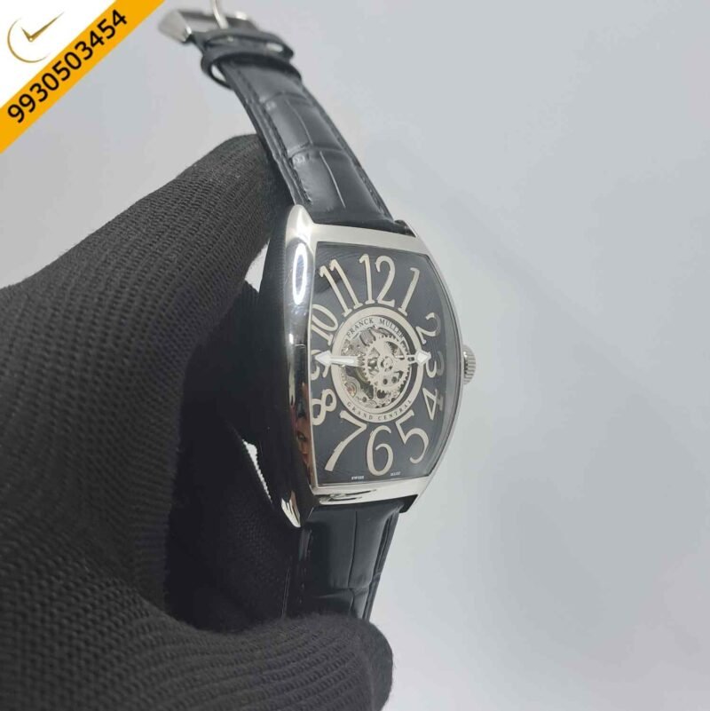 Franck Muller Cintree Curvex Silver Black Dial Black Leather Strap Swiss Automatic Watch - Image 2