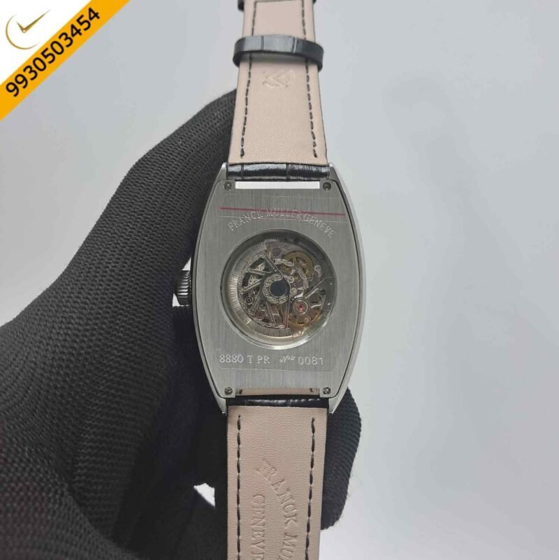 Franck Muller Cintree Curvex Silver Black Dial Black Leather Strap Swiss Automatic Watch - Image 4