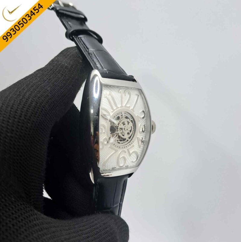 Franck Muller Cintree Curvex Silver White  Dial Black Leather Strap Swiss Automatic Watch - Image 2