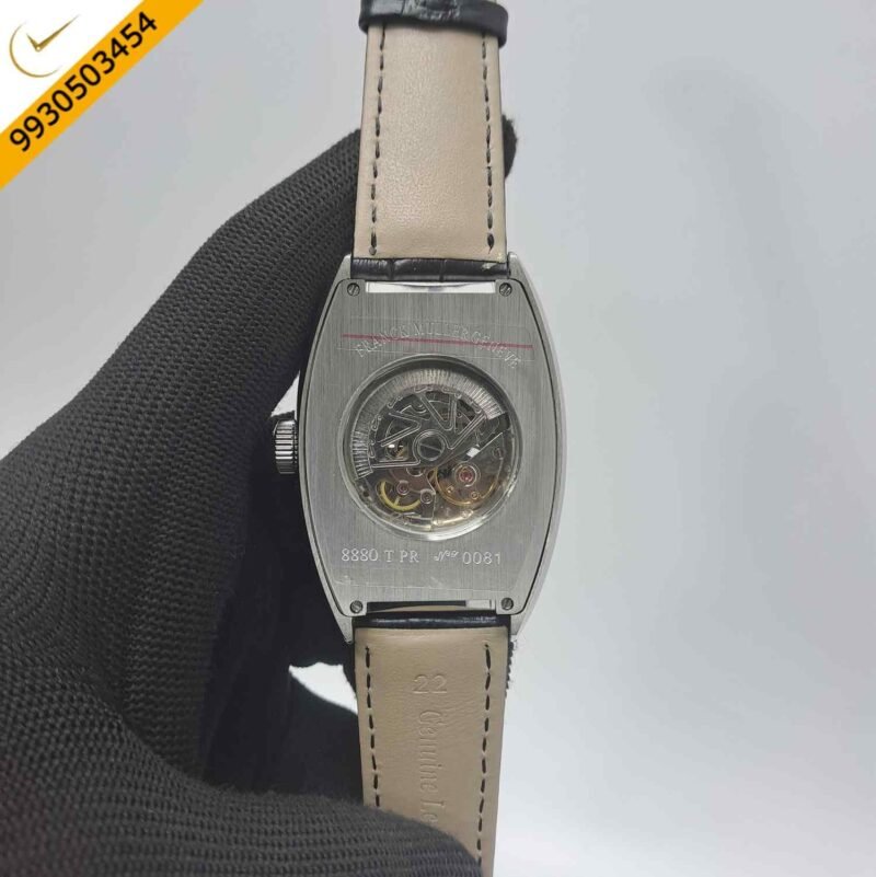 Franck Muller Cintree Curvex Silver White Dial Black Leather Strap Swiss Automatic Watch - Image 4