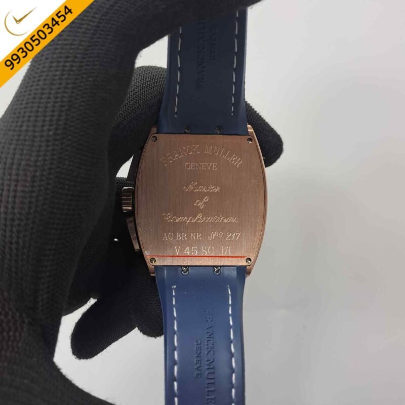 Franck Muller VANGAURD Chronograph Rose Gold Blue Dial Blue Leather Strap Swiss Watch - Image 4