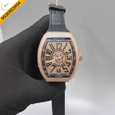 Franck Muller Vanguard Yachting Rose Gold Diamond Leather Swiss Automatic Watch