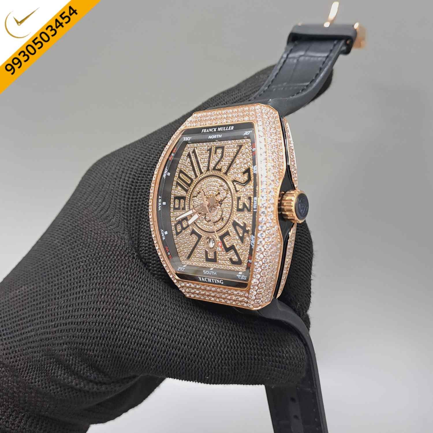 Franck Muller Vanguard Yachting Rose Gold Diamond Leather Swiss Automatic Watch - Image 2