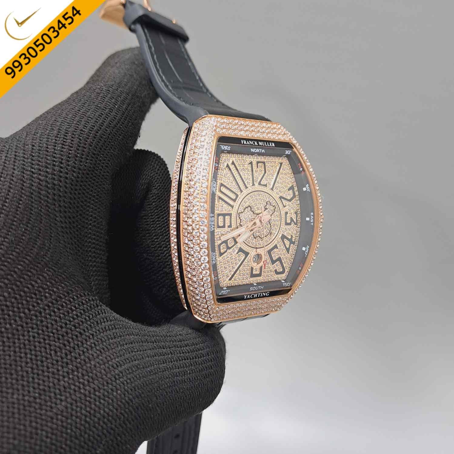 Franck Muller Vanguard Yachting Rose Gold Diamond Leather Swiss Automatic Watch - Image 3