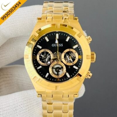 GUESS CONTINENTAL  Multifunction Steel Golden Watch Black Dial Swiss Watch