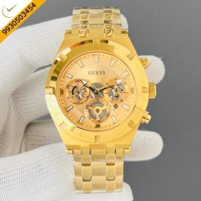 GUESS CONTINENTAL  Multifunction Steel Golden Watch Gold Dial Swiss Watch