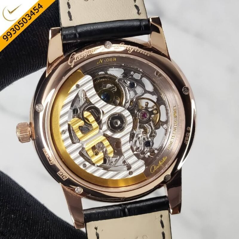 Glashutte Senator Skeletonized Edition Black Leather Strap Swiss Automatic Watch - Image 2