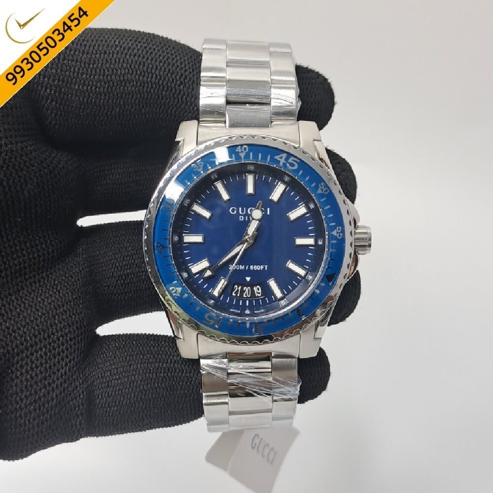 Gucci DIVE Date YA136205 Blue Dial Stainless Steel Swiss Watch