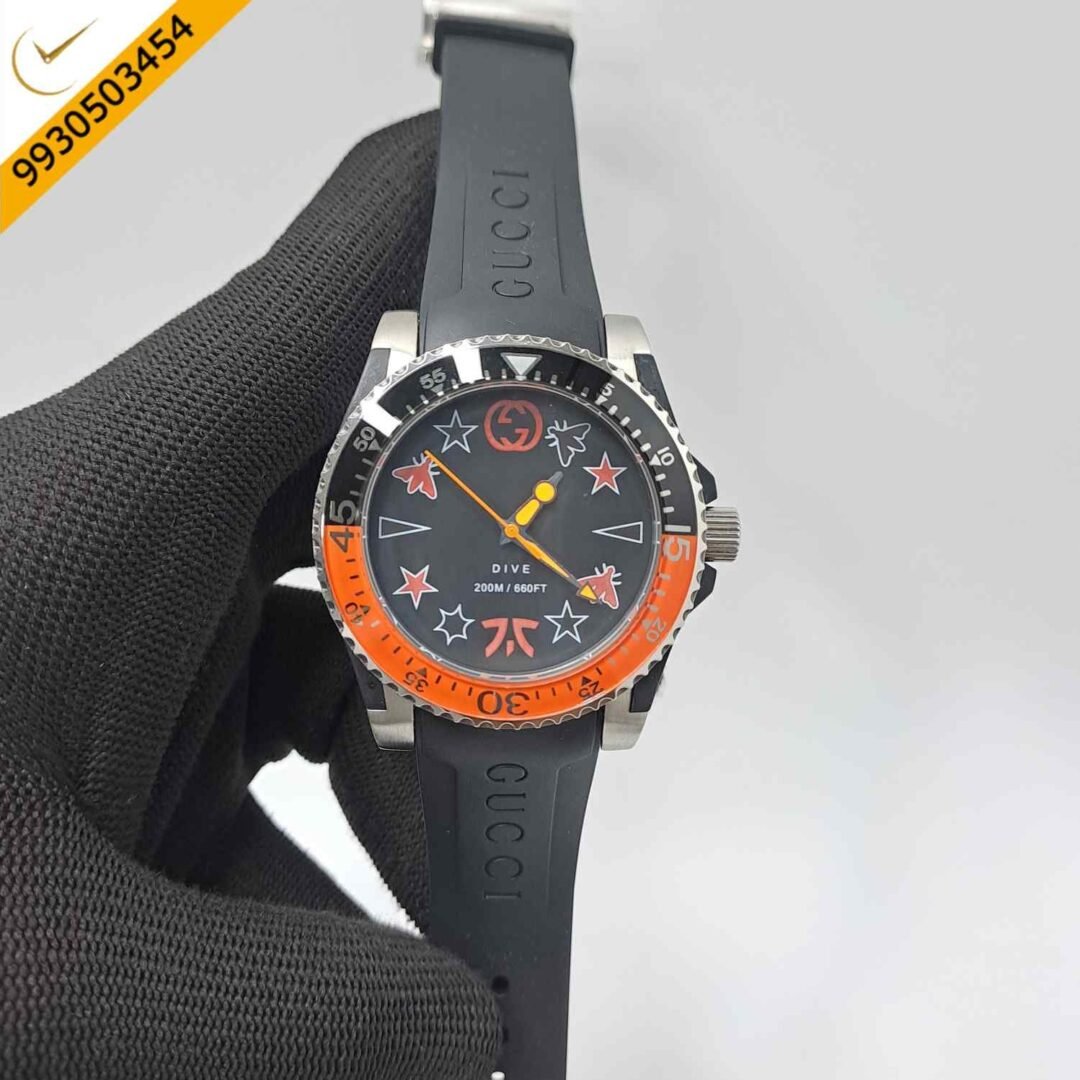 Gucci DIVE Fantic Black Rubber Strap Swiss Watch