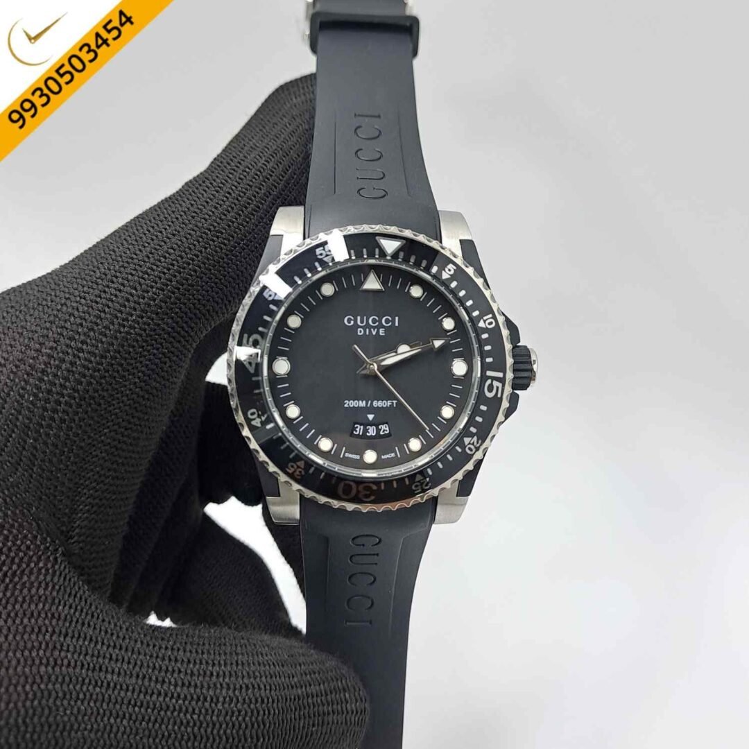Gucci DIVE Steel Black Date Edition Rubber Strap Swiss Watch