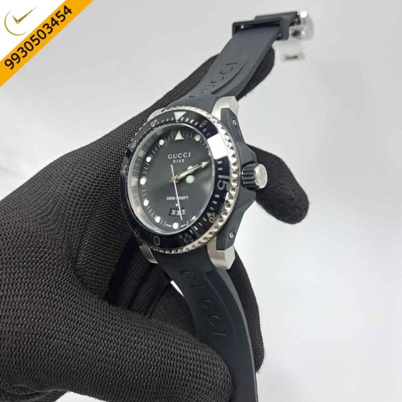 Gucci DIVE Steel Black Date Edition Rubber Strap Swiss Watch - Image 3