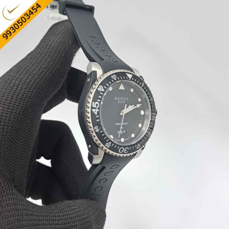Gucci DIVE Steel Black Date Edition Rubber Strap Swiss Watch - Image 2