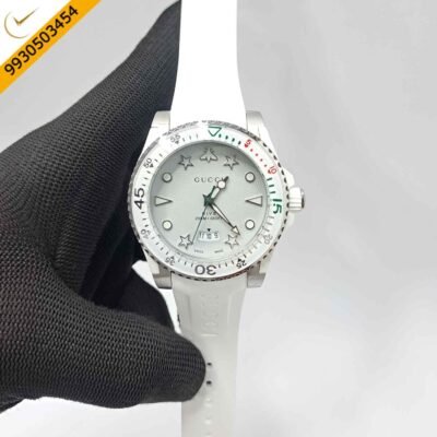 Gucci DIVE Steel White Date Edition Rubber Strap Swiss Watch