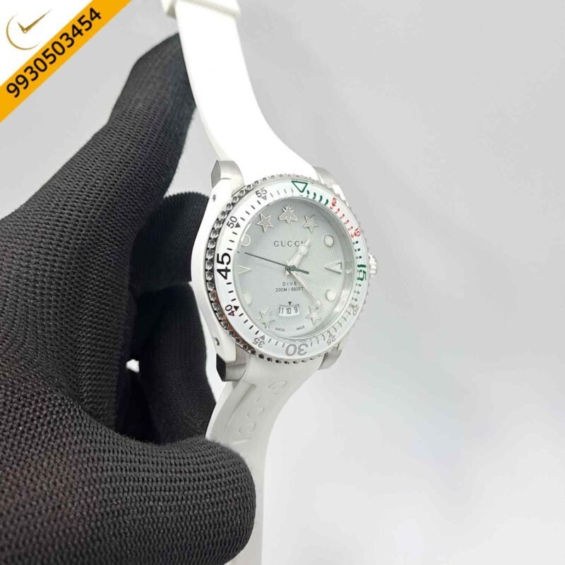 Gucci DIVE Steel White Date Edition Rubber Strap Swiss Watch - Image 2
