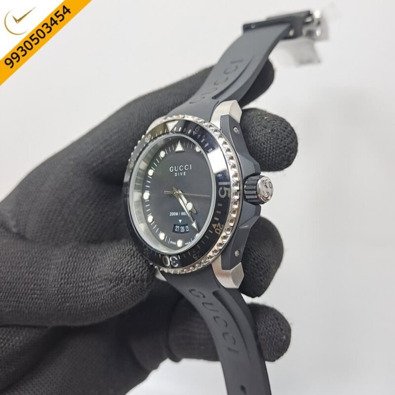 Gucci Dive Black Dial Black Rubber Strap Swiss Watch - Image 2