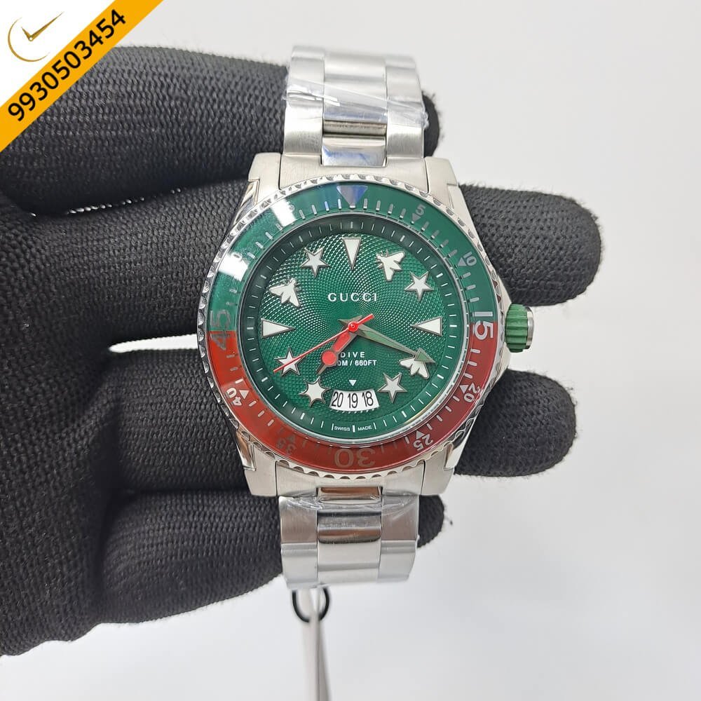 Gucci Dive YA136357 Green Dial Stainless Steel Swiss Watch