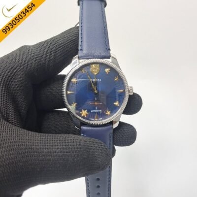 Gucci G-Timeless Blue Leather Auto Back Open Blue Dial Automatic Watch