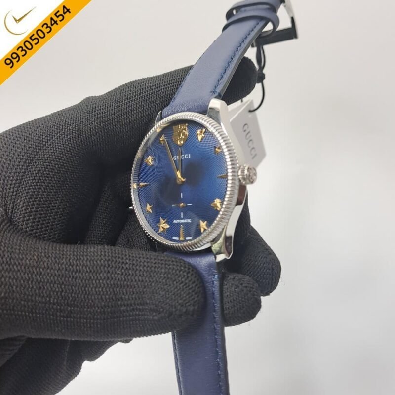 Gucci G-Timeless Blue Leather Auto Back Open Blue Dial Automatic Watch - Image 2