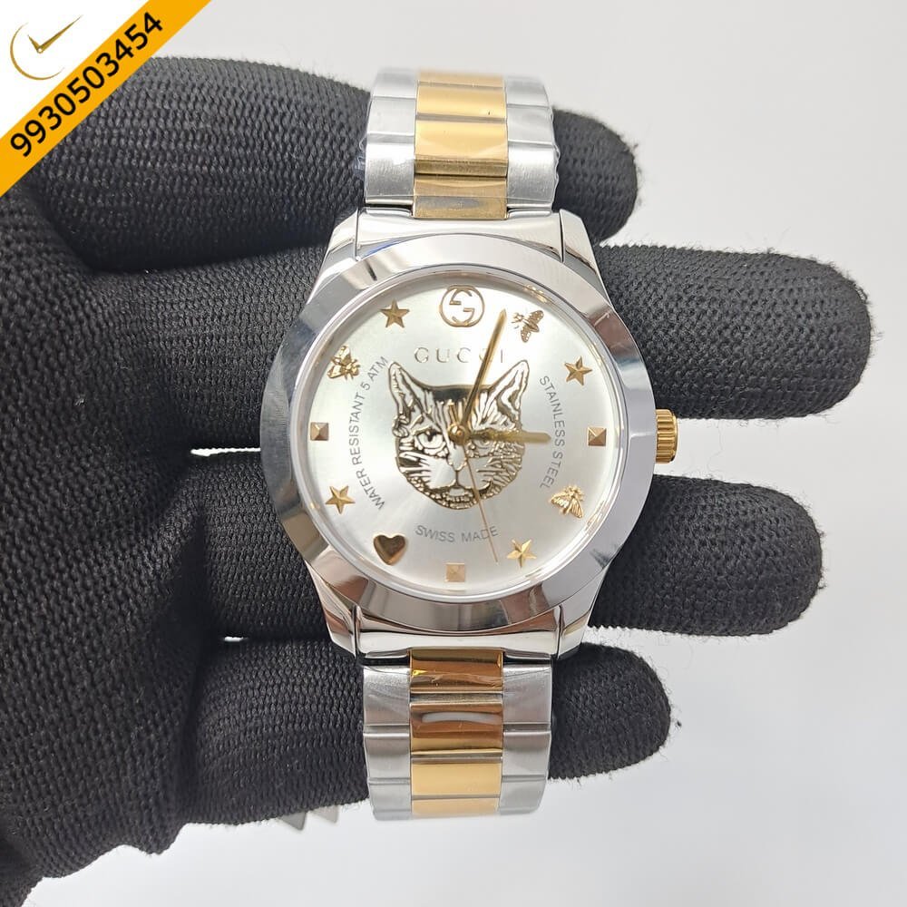 Gucci Timeless Sliver Dial Dual Tone Stainless Steel Swiss Watch