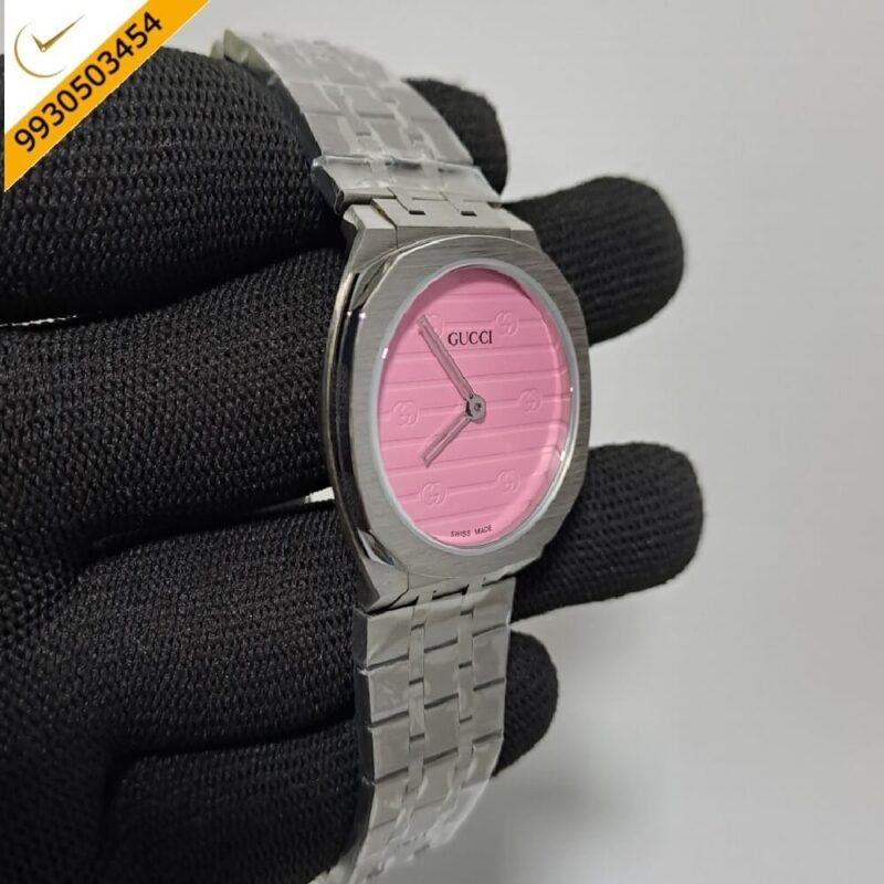 Gucci Steel Sliver Bezel Pink Dial Watch - Image 2