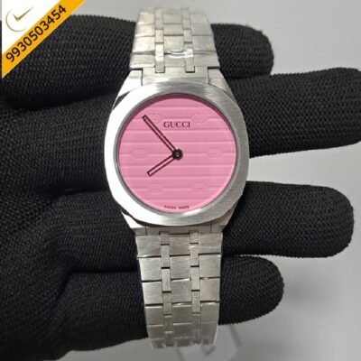 Gucci Steel Sliver Bezel Pink Dial Watch