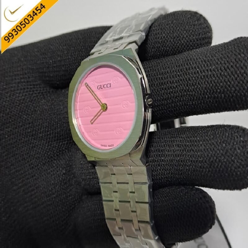 Gucci Steel Sliver Bezel Pink Dial Watch - Image 3