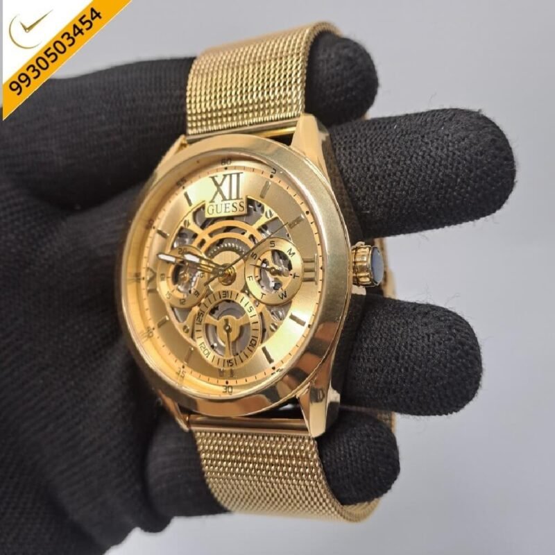 Guess Full Gold Skelton Dial Swiss Watch - Image 3