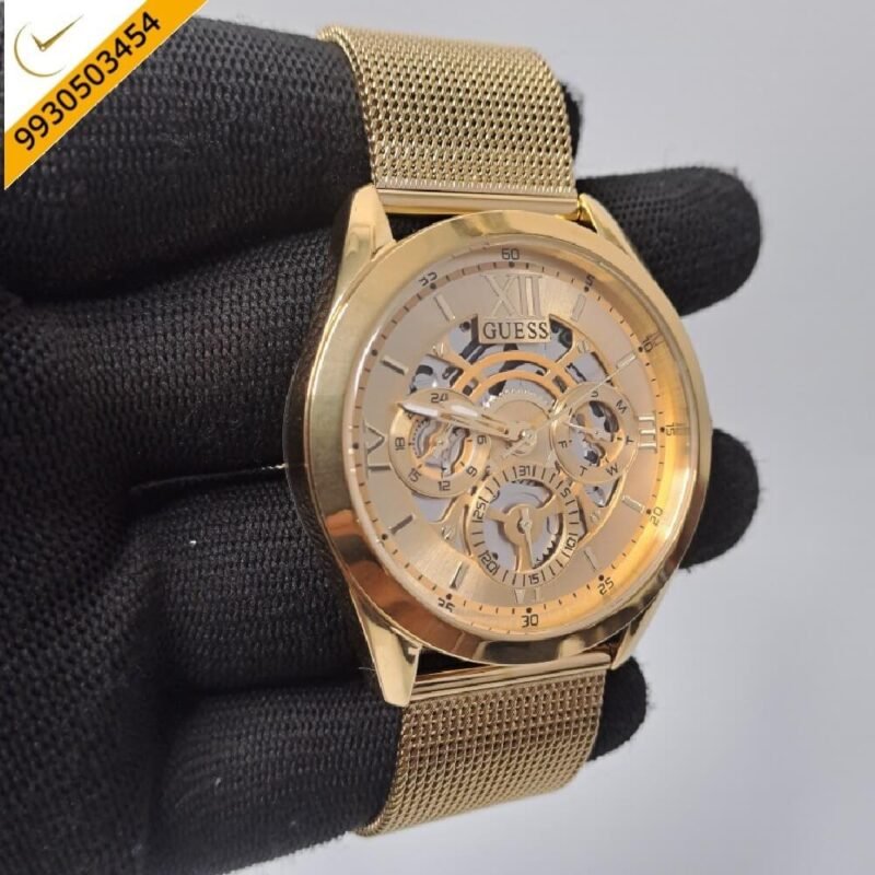 Guess Full Gold Skelton Dial Swiss Watch - Image 2
