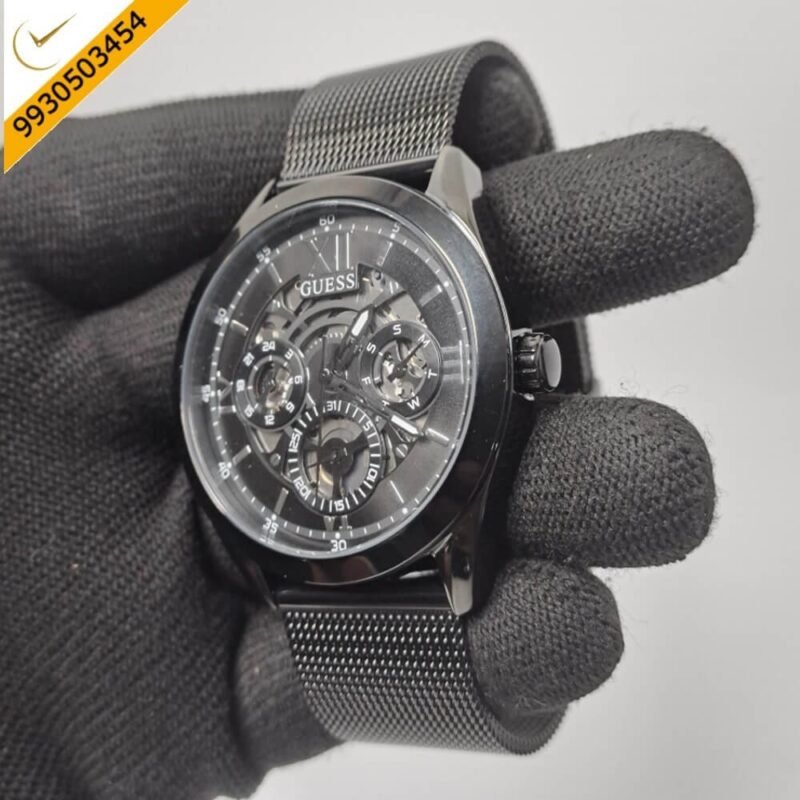 Guess Full Polished Black Skelton Dial Swiss Watch - Image 3