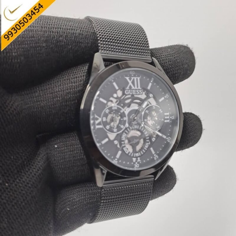 Guess Full Polished Black Skelton Dial Swiss Watch - Image 2
