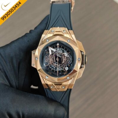 Hublot Big Bang UNICO Sang Bleu II 45mm Rose Gold Black Dial Black Rubber Strap Swiss Watch