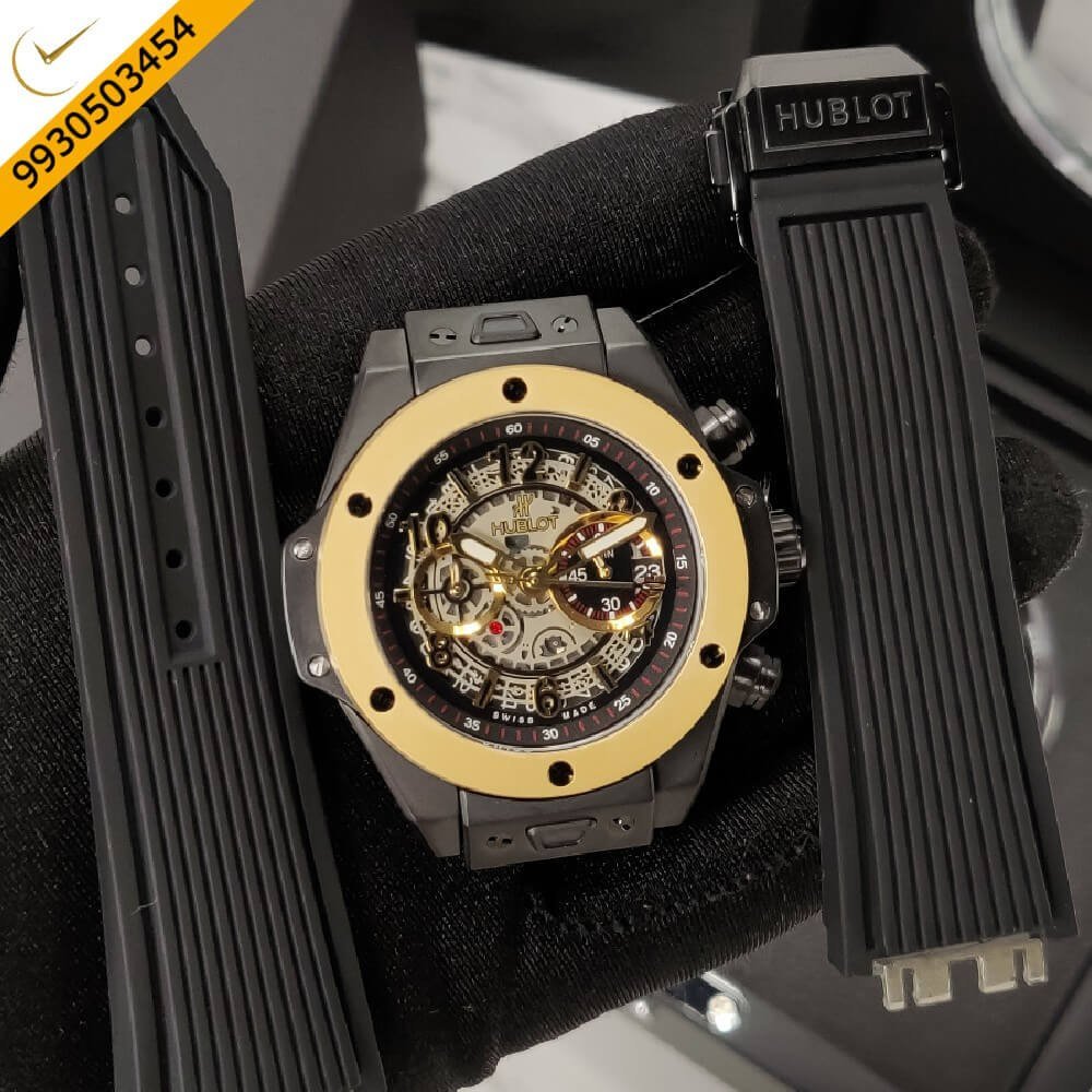 Hublot Big Bang UNICO MAGIC GOLD Black Dial Black Rubber Strap Swiss Watch - Image 2