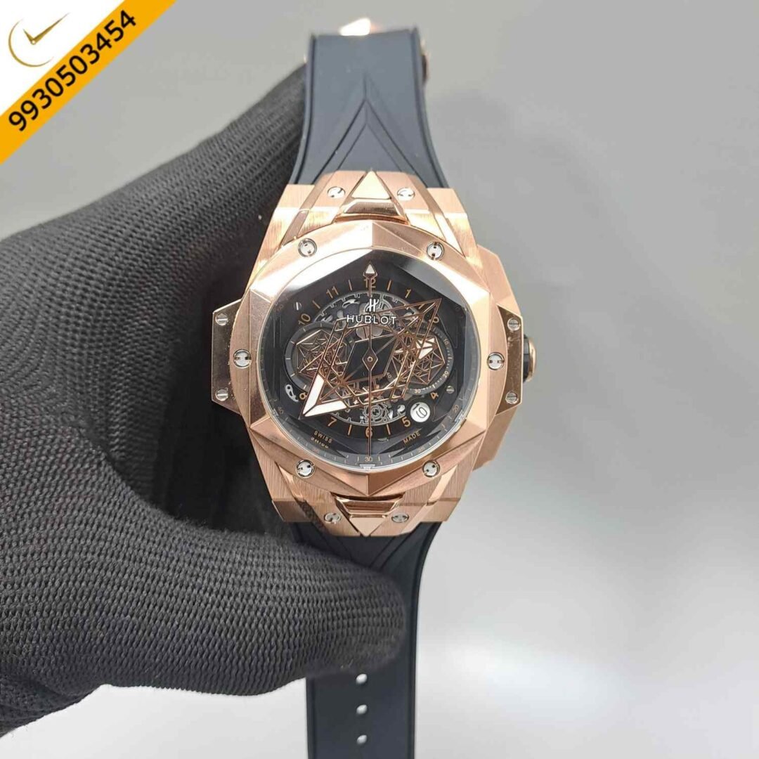 Hublot Big Bang UNICO Sang Bleu II 45mm Rose Gold Black Dial Black Rubber Strap Swiss Watch
