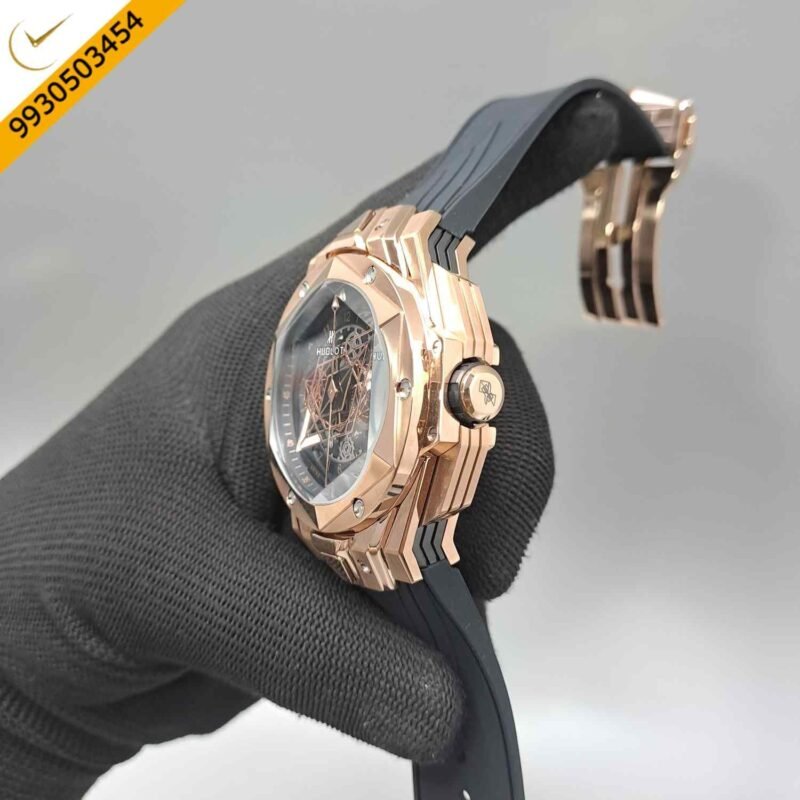 Hublot Big Bang UNICO Sang Bleu II 45mm Rose Gold Black Dial Black Rubber Strap Swiss Watch - Image 2