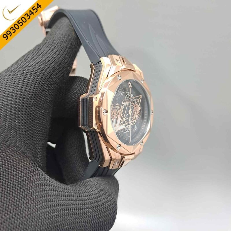 Hublot Big Bang UNICO Sang Bleu II 45mm Rose Gold Black Dial Black Rubber Strap Swiss Watch - Image 3