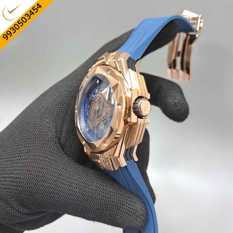 Hublot Big Bang UNICO Sang Bleu II 45mm Rose Gold Blue Dial Blue Rubber Strap Swiss Watch - Image 2