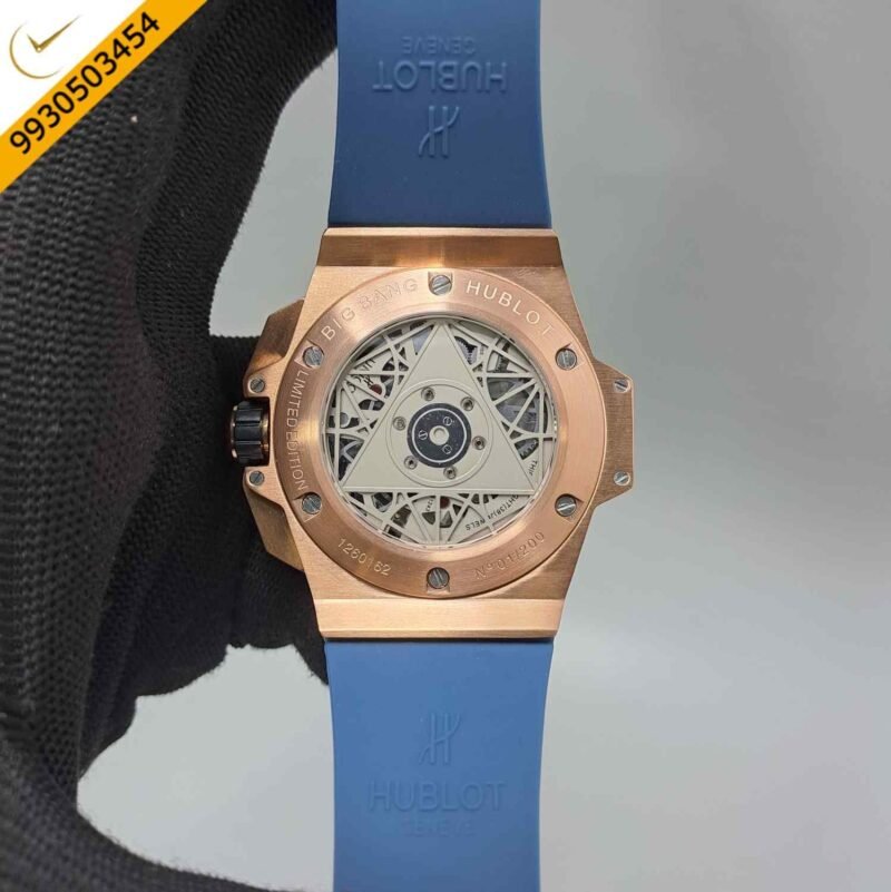 Hublot Big Bang UNICO Sang Bleu II 45mm Rose Gold Blue Dial Blue Rubber Strap Swiss Watch - Image 4