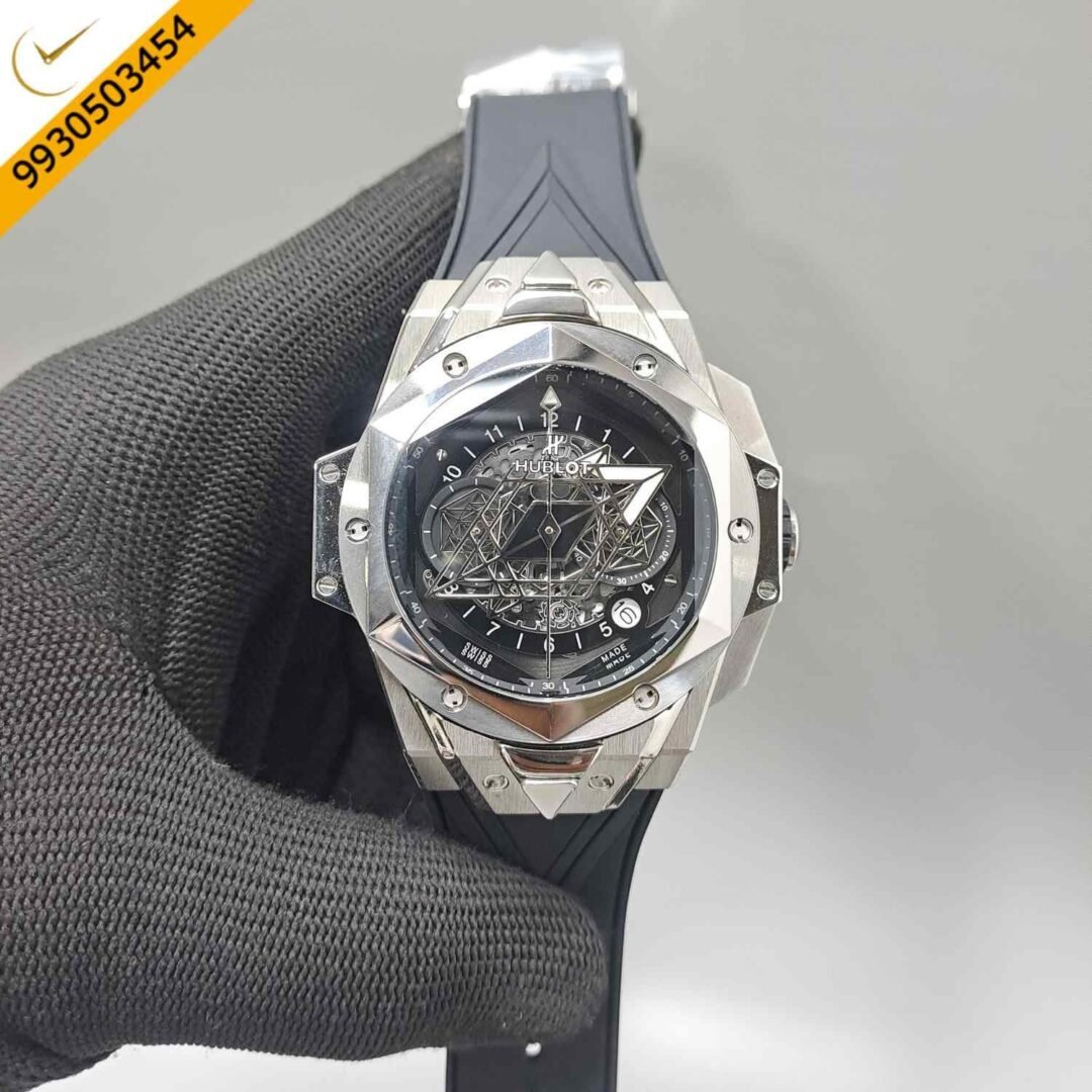 Hublot Big Bang UNICO Sang Bleu II 45mm Silver Black Dial Black Rubber Strap Swiss Watch