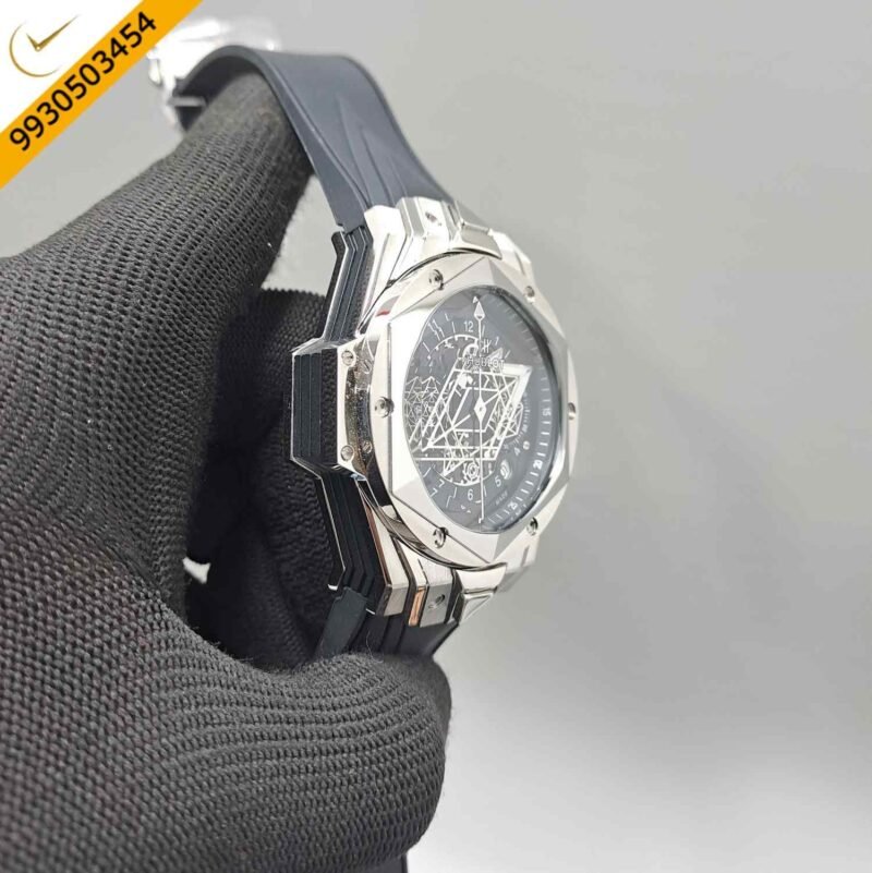 Hublot Big Bang UNICO Sang Bleu II 45mm Silver Black Dial Black Rubber Strap Swiss Watch - Image 3