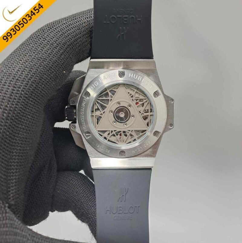 Hublot Big Bang UNICO Sang Bleu II 45mm Silver Black Dial Black Rubber Strap Swiss Watch - Image 4