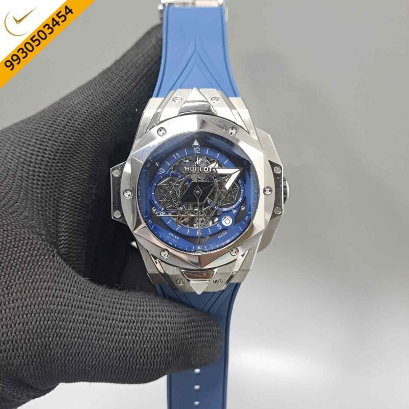 Hublot Big Bang UNICO Sang Bleu II 45mm Silver Blue Dial Blue Rubber Strap Swiss Watch